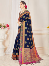 Stunning Navy Blue Banarasi Art Silk Woven Saree